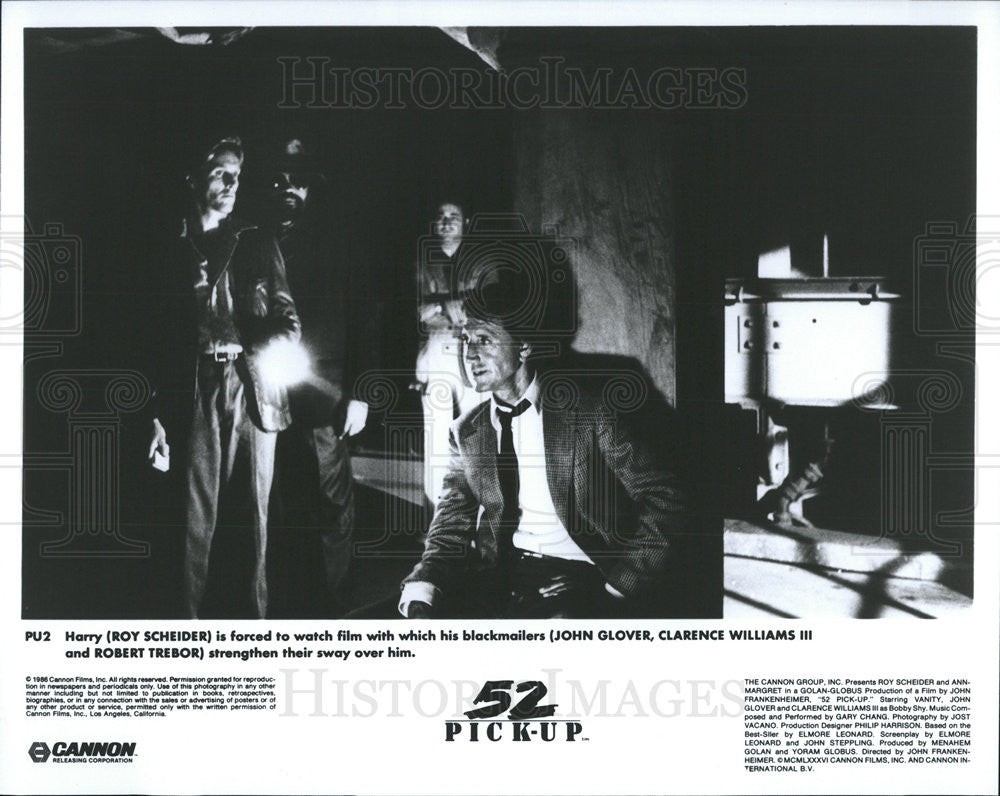 1986 Press Photo Roy Schieder John Glover Clarence Williams III Robert Trebor - Historic Images