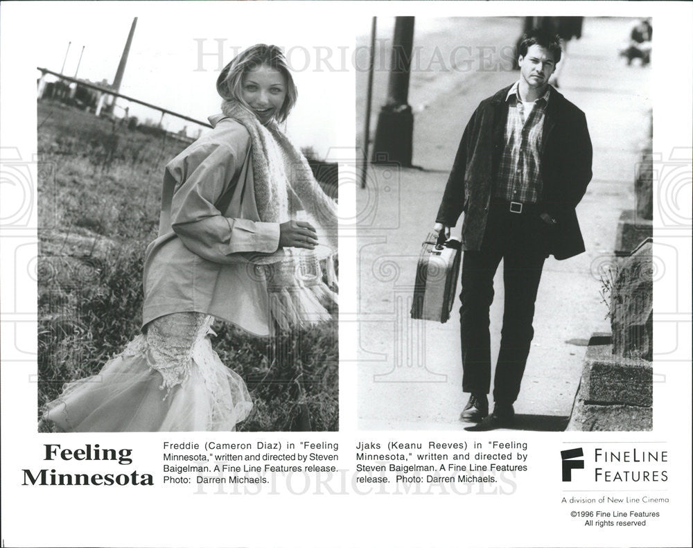 1996 Press Photo Cameron Diaz and Keanu Reeves star in &quot;Feeling Minnesota&quot; - Historic Images