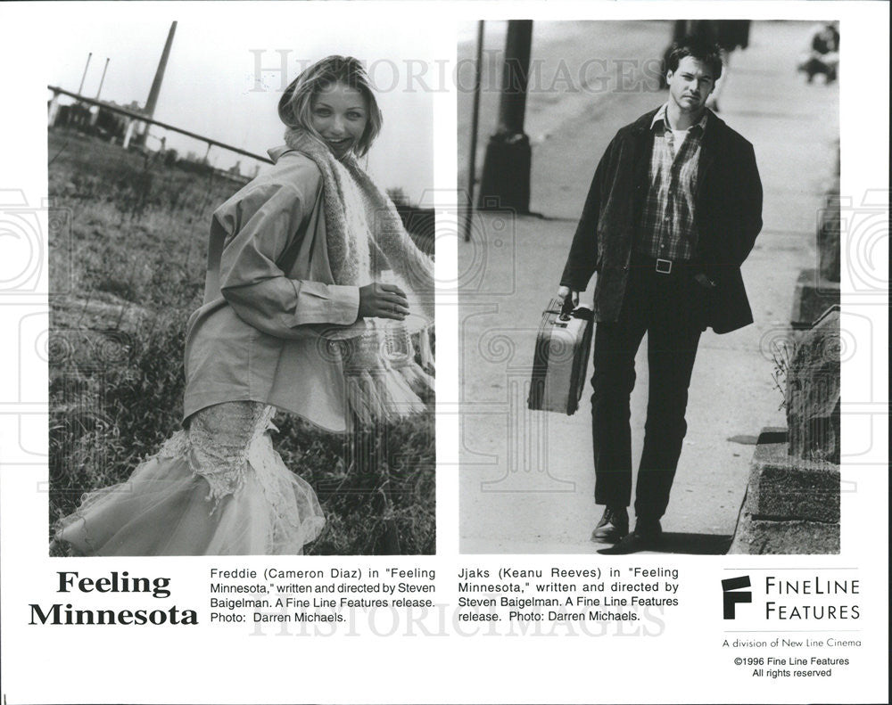 1996 Press Photo Cameron Diaz and Keanu Reeves star in &quot;Feeling Minnesota&quot; - Historic Images