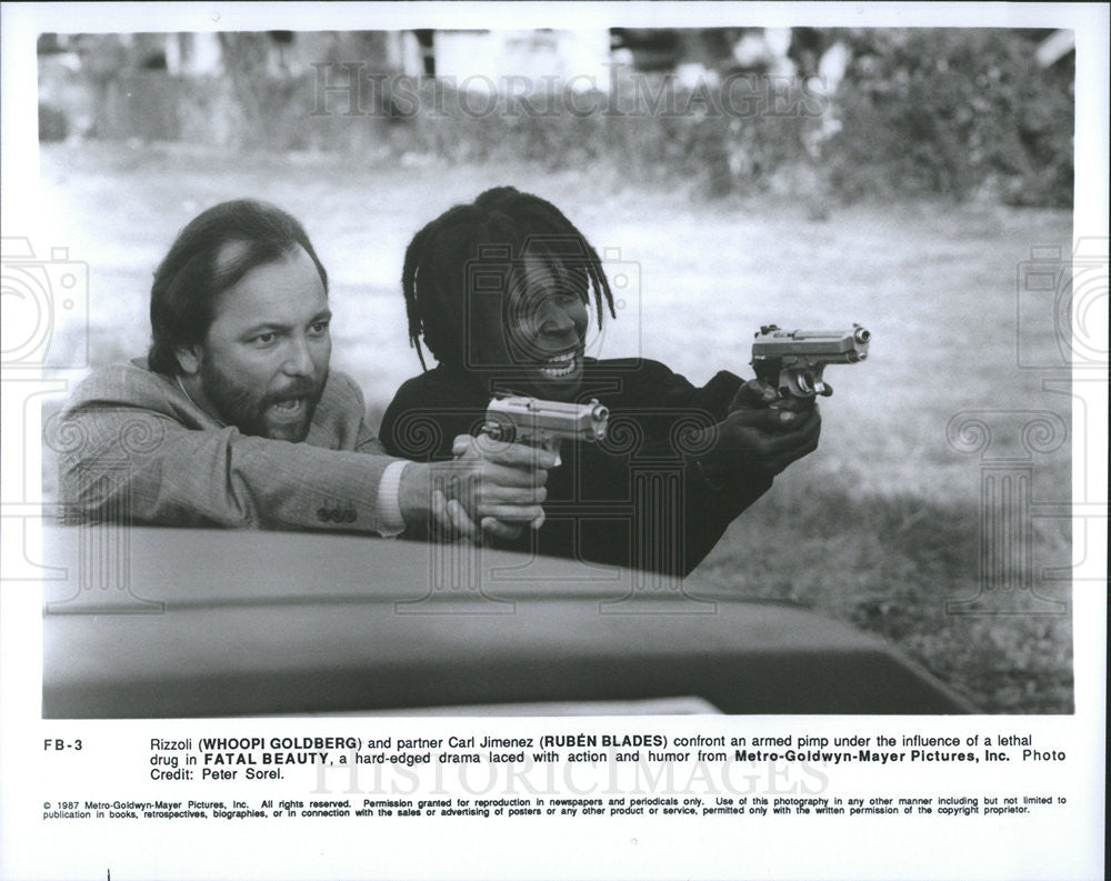 1987 Press Photo Whoopi Goldberg &amp; Ruben Blades Star In Fatal Beauty - Historic Images