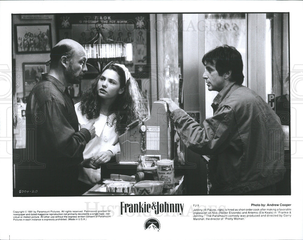 1991 Press Photo Al Pacino, Hector Elizondo and Ele Keats in &quot;Frankie &amp; Johnny&quot; - Historic Images