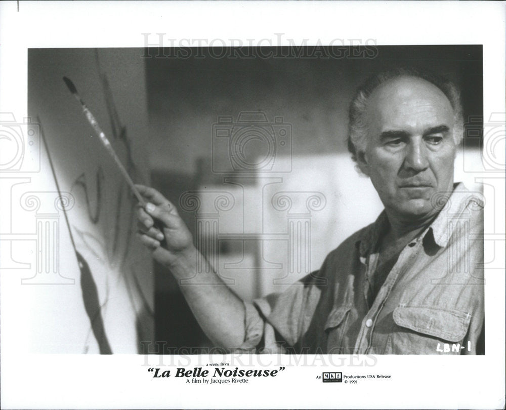 1991 Press Photo La Belle Noiseuse Film Actor Michel Piccoli Painting Scene - Historic Images