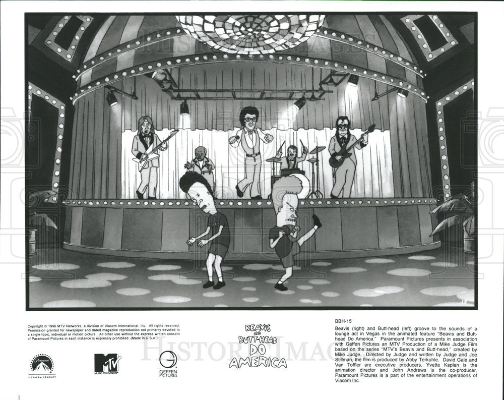 1996 Press Photo Beavis And Butt-Head Do America Animated Film Band Dance Scene - Historic Images