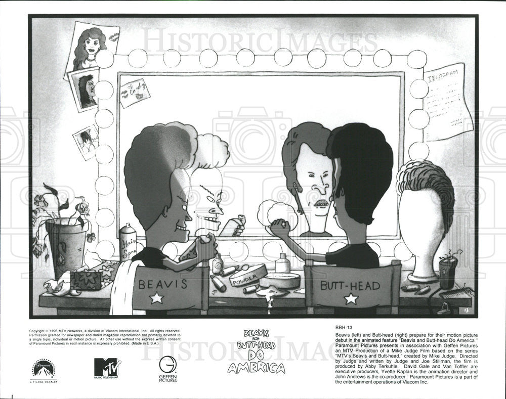 1996 Press Photo Beavis And Butt-Head Do America Film Dressing Room Scene - Historic Images