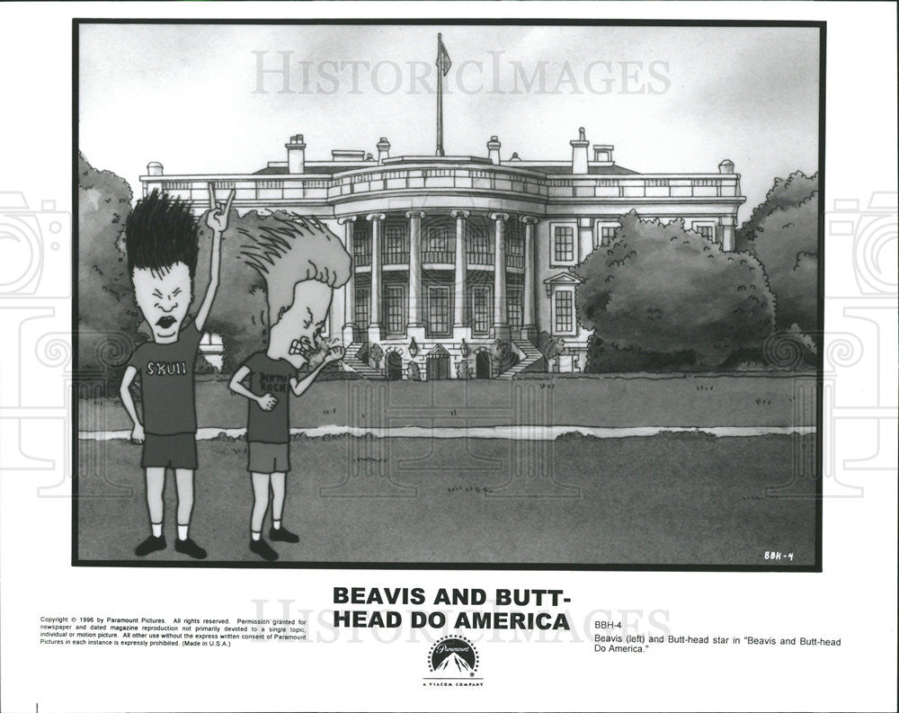 1996 Press Photo Beavis Butt-Head Do American Cartoon Movie White House Scene - Historic Images