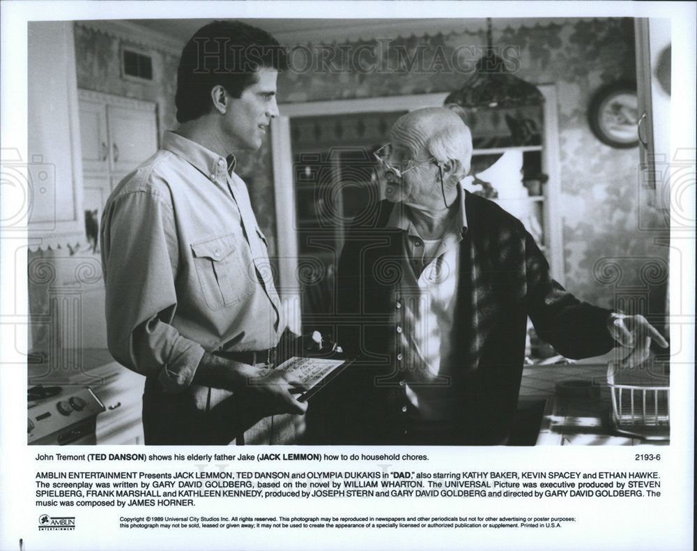 1989 Press Photo Ted Danson Actor Jack Lemmon Comedy Film Dad Movie Scene - Historic Images