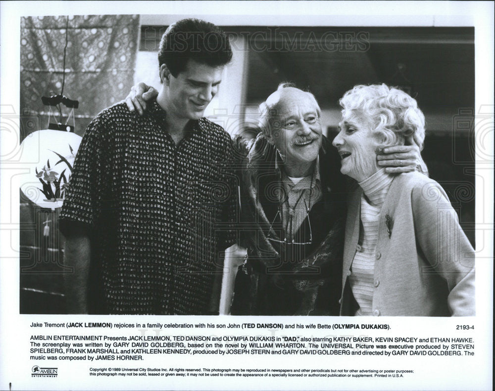 1989 Press Photo Ted Danson Actor Jack Lemmon Olympia Dukakis Comedy Film Dad - Historic Images