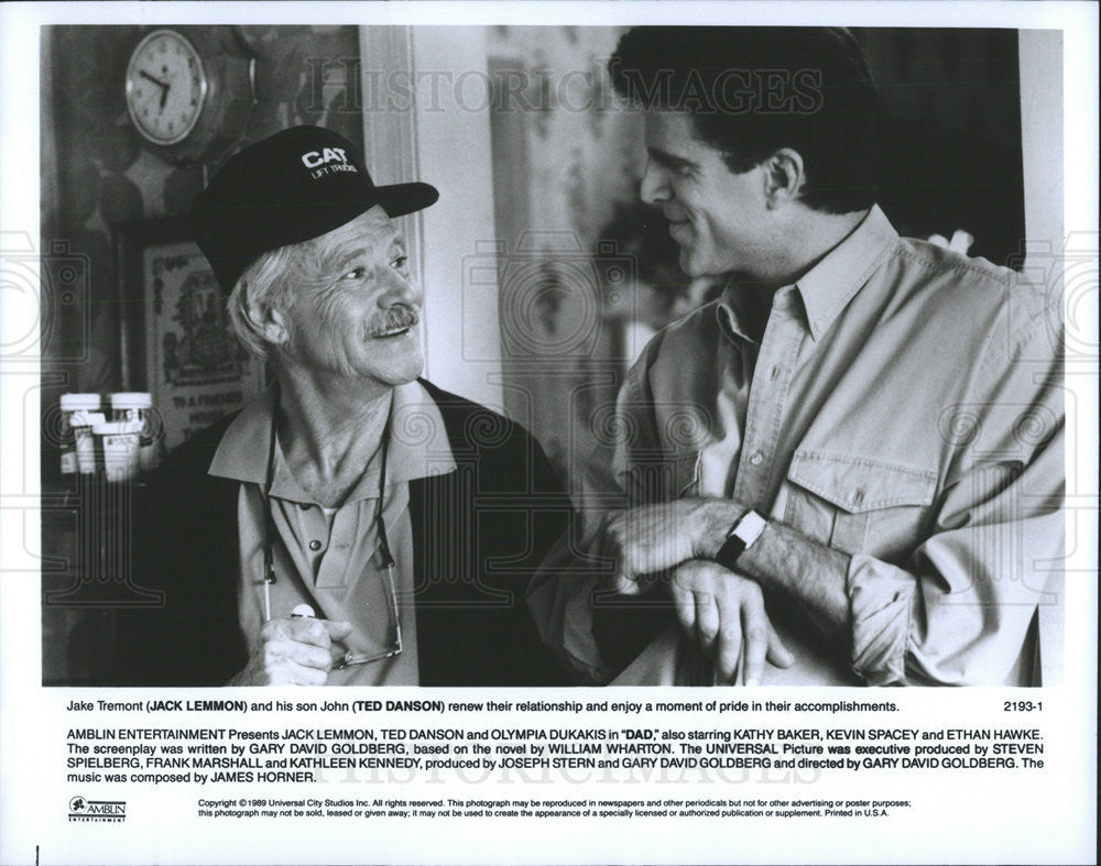 1989 Press Photo Jack Lemmon Actor Ted Danson Comedy Film Movie Dad - Historic Images