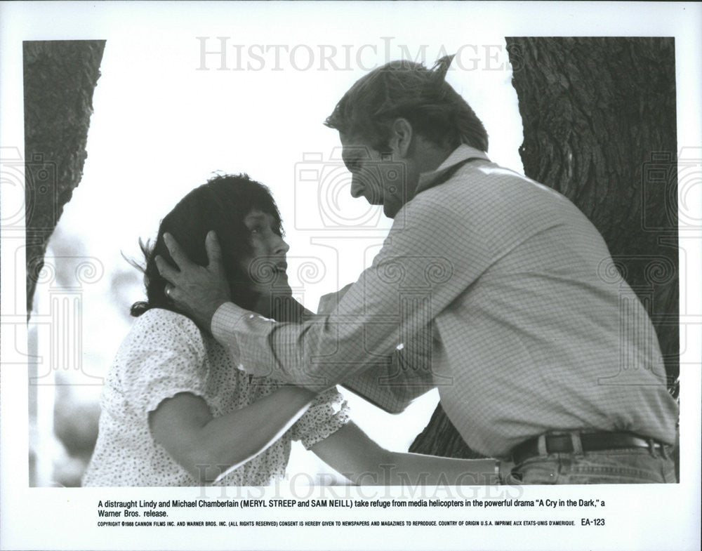 1988 Press Photo Meryl Streep Actress Sam Neill Actor Cry In Dark Drama Film - Historic Images