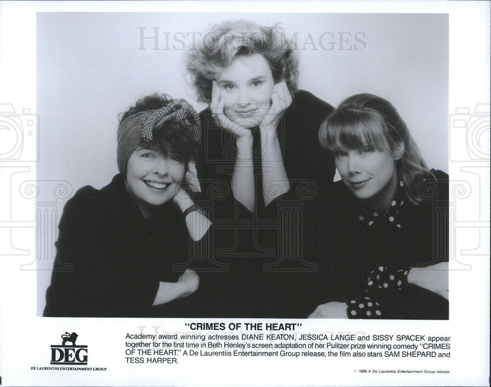 1986 Press Photo Crimes of The Heart Film Diane Keaton Jessica Lange Spacek - Historic Images