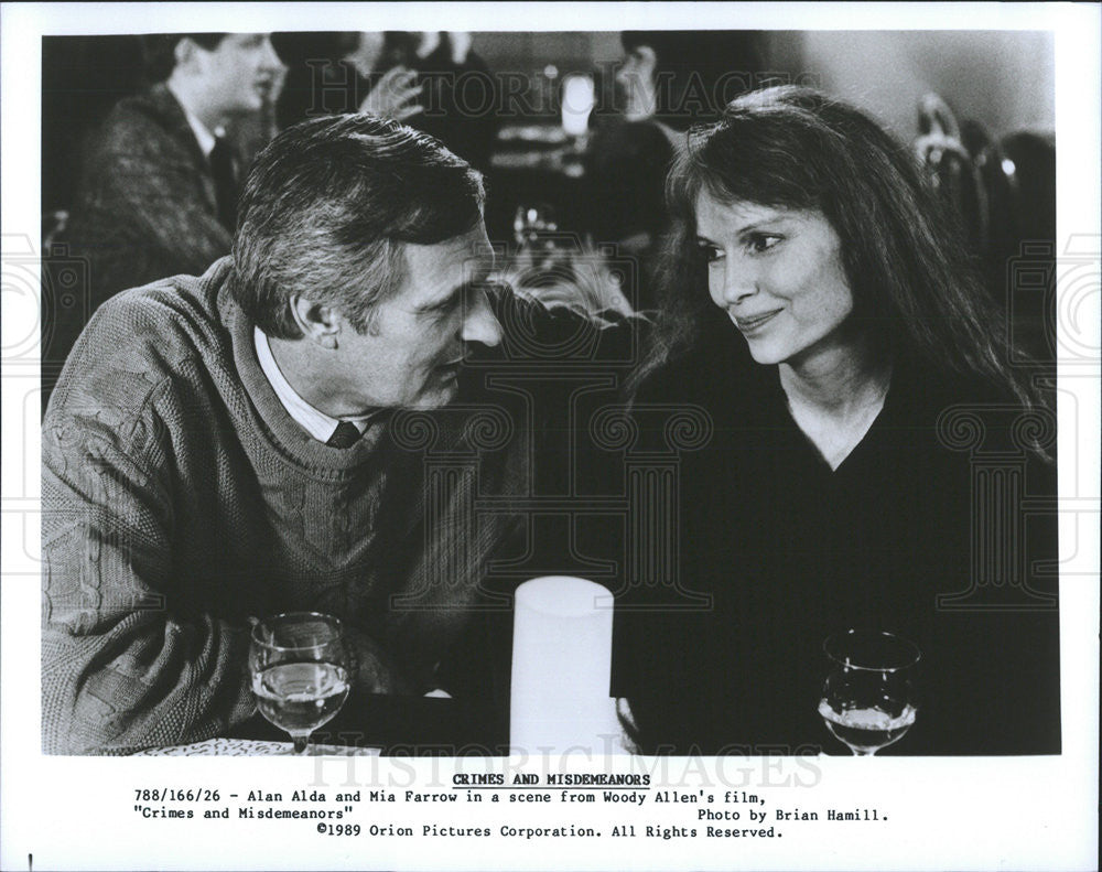 1989 Press Photo Alan Alda &amp; Mia Farrow Star In &quot;Crimes And Misdemeanors&quot; - Historic Images