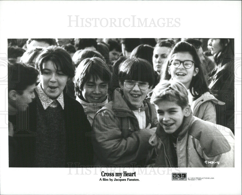 1991 Press Photo Cross My Heart Jacques Fansten Film Group Of Children Laughing - Historic Images