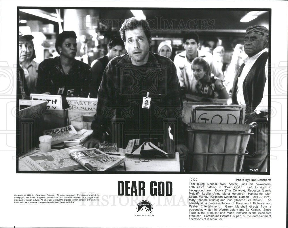 1996 Press Photo Greg Kinnear, Tim Conway, Laurie Metcalf In &quot;Dear God&quot; - Historic Images