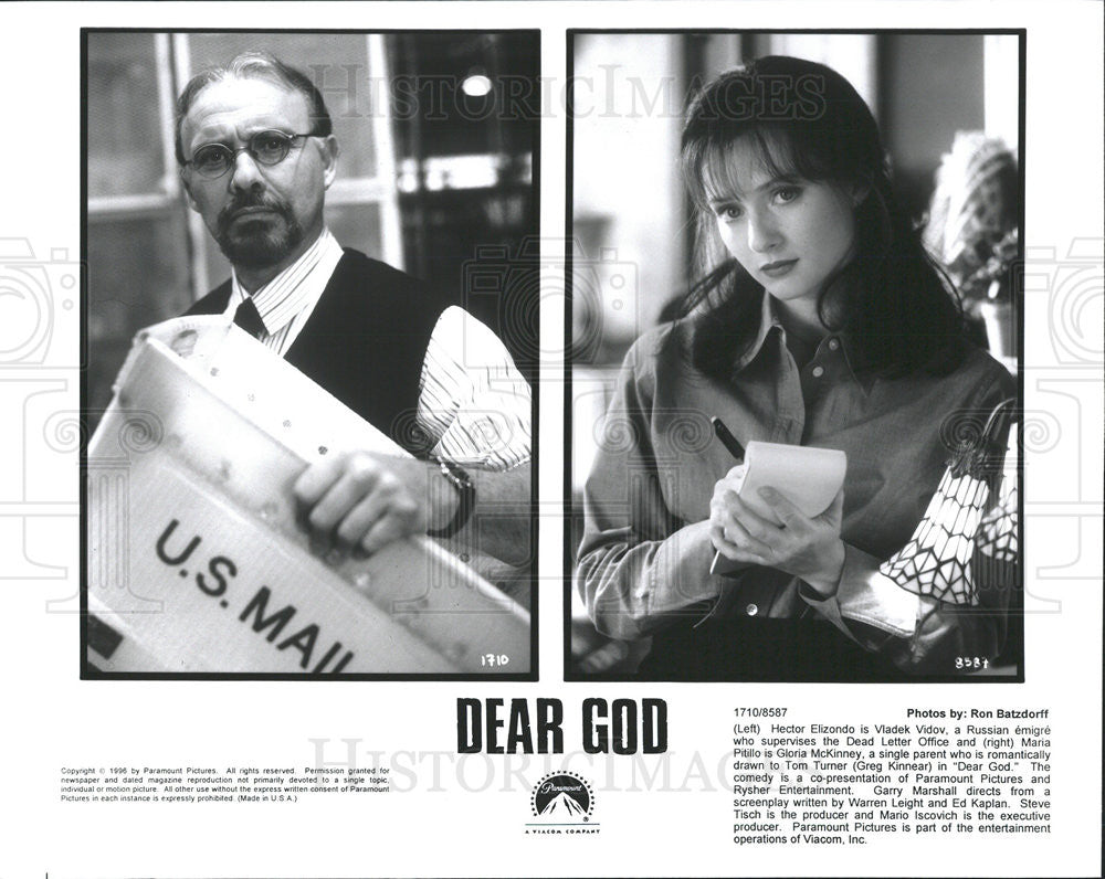 1996 Press Photo Dear God Film Hector Elizondo Mari Pitillo Character Portraits - Historic Images