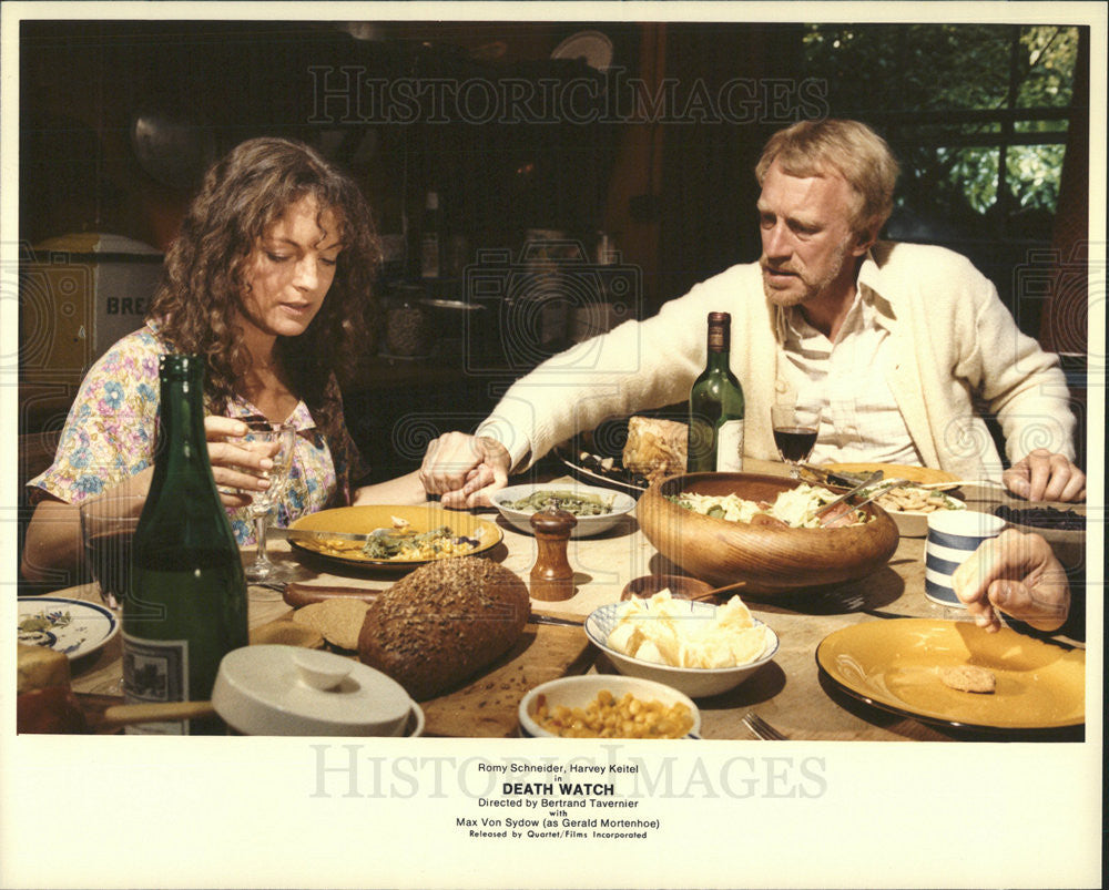 1980 Press Photo Death Watch Film Actors Romy Schneider Harvey Keitel Dinner - Historic Images