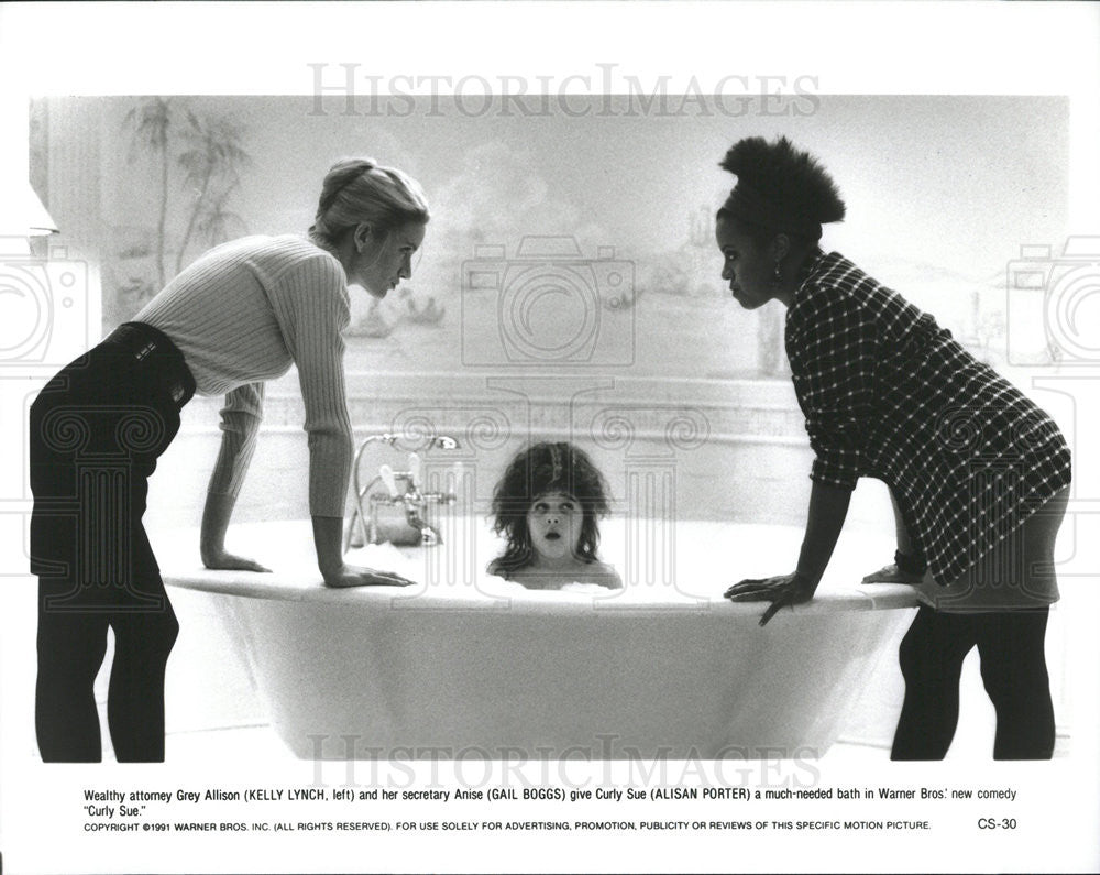 1991 Press Photo Kelly Lynch, Alisan Porter &amp; Gail Boggs In &quot;Curly Sue&quot; - Historic Images