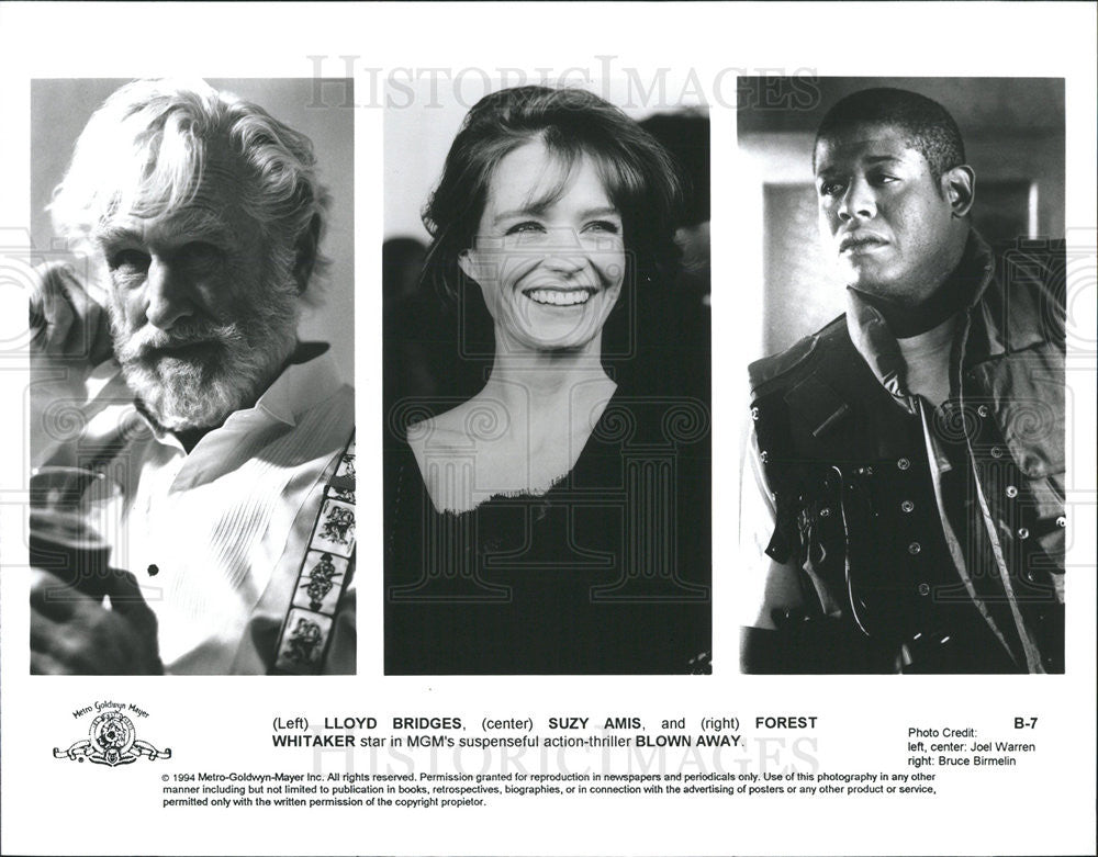 1994 Press Photo Lloyd Bridges, Suzy Amis &amp; Forest Whitaker Star In &quot;Blown Away - Historic Images