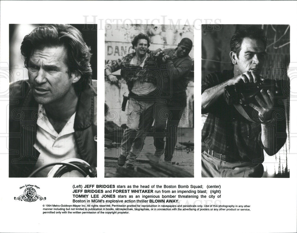 1994 Press Photo Jeff Bridges Actor Forest Whitaker Tommy Lee Jones Blown Away - Historic Images