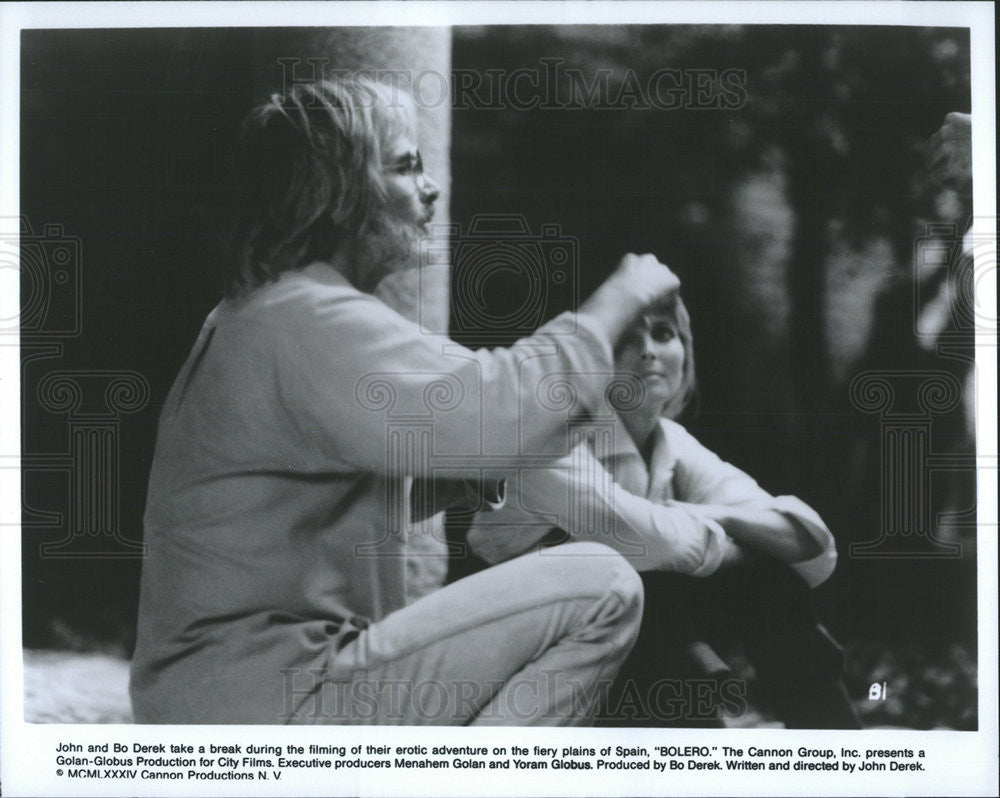 John & Bo Derek On A Break During Bolero Filming 1984 vintage promo photo  print - Historic Images