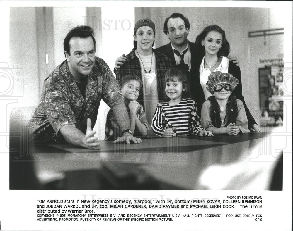 1996 Press Photo Tom Arnold, Mikey Kovar, Colleen Rennison In &quot;Carpool&quot; - Historic Images