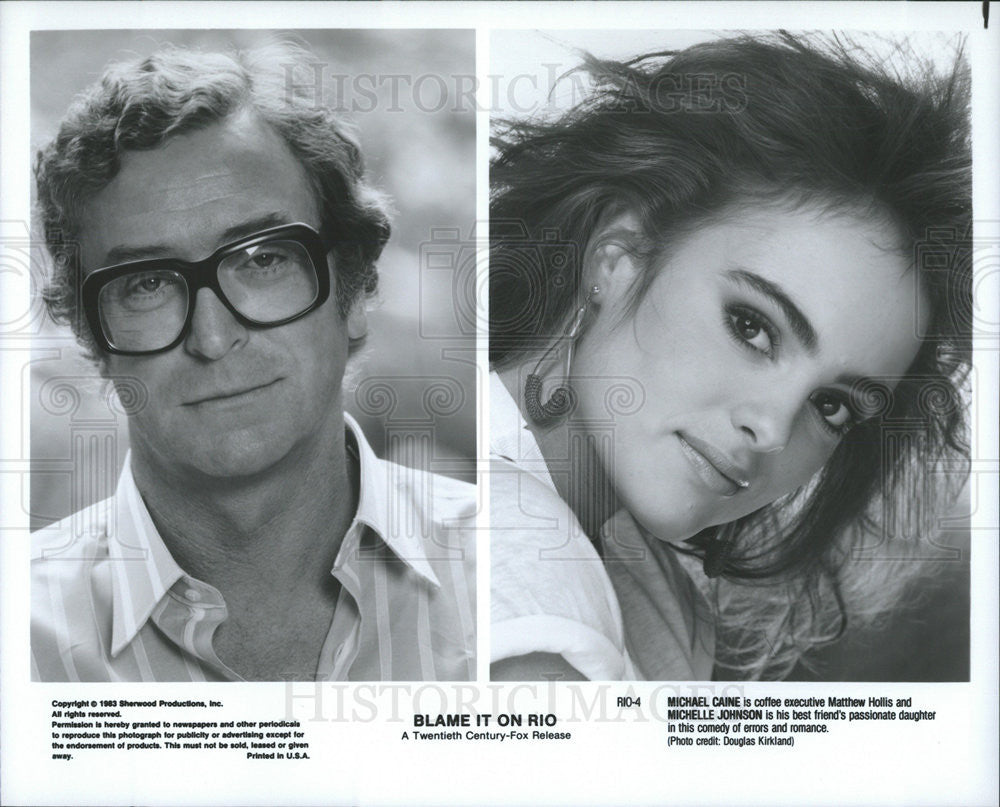 1983 Press Photo Michael Caine and Michelle Johnson star in &quot;Blame It On Rio&quot; - Historic Images