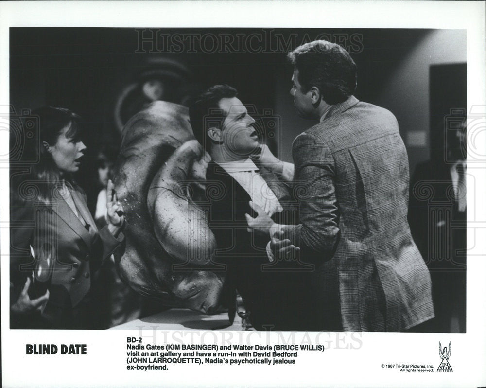 1987 Press Photo Kim Basinger, Bruce Willis, John Larroquette in &quot;Blind Date&quot; - Historic Images