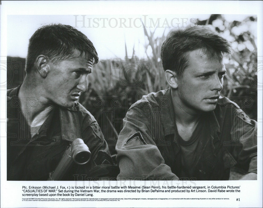 1989 Press Photo Michael J. Fox, Sean Penn in &quot;Casualties Of War&quot; - Historic Images