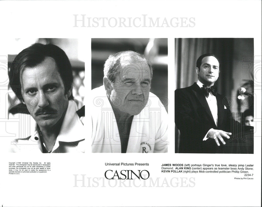 1995 Press Photo James Woods Actor Alan King Kevin Pollak Casino Movie Film - Historic Images