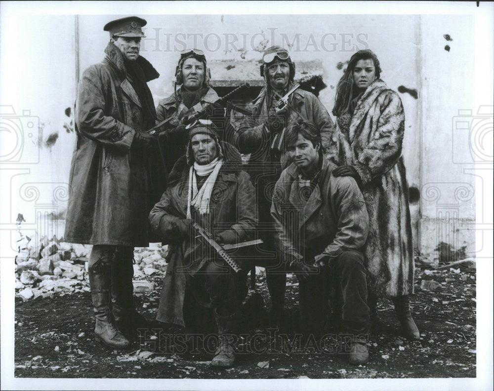 1986 Press Photo &quot;Biggles&quot; Neil Dickson, Alex Hyde-White, Michael Siberry - Historic Images