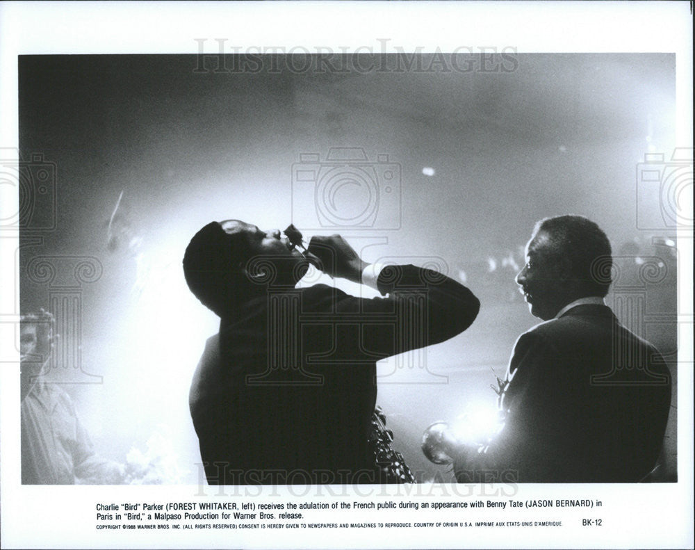 1988 Press Photo Forest Whitaker and Jason Bernard star in &quot;Bird&quot; - Historic Images