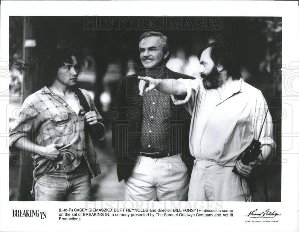 1989 Press Photo Casey Siemaszko, Burt Reynolds &amp; Director Bill Forsyth - Historic Images