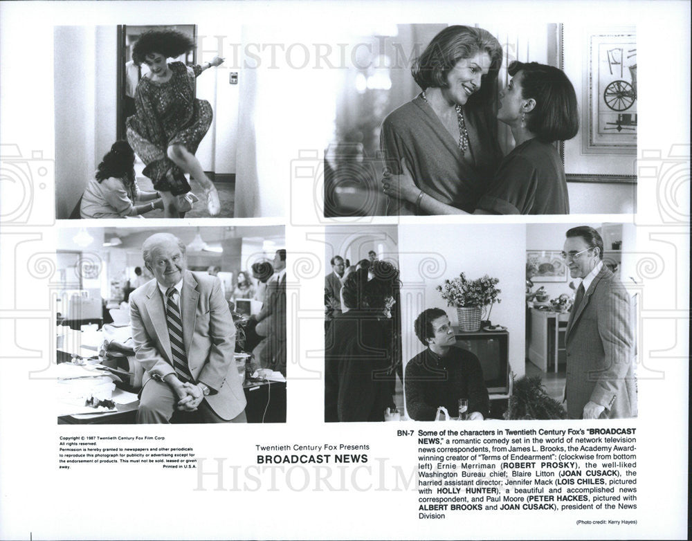 1987 Press Photo Broadcast News Robert Prosky Joan Cusack Lois Chiles - Historic Images