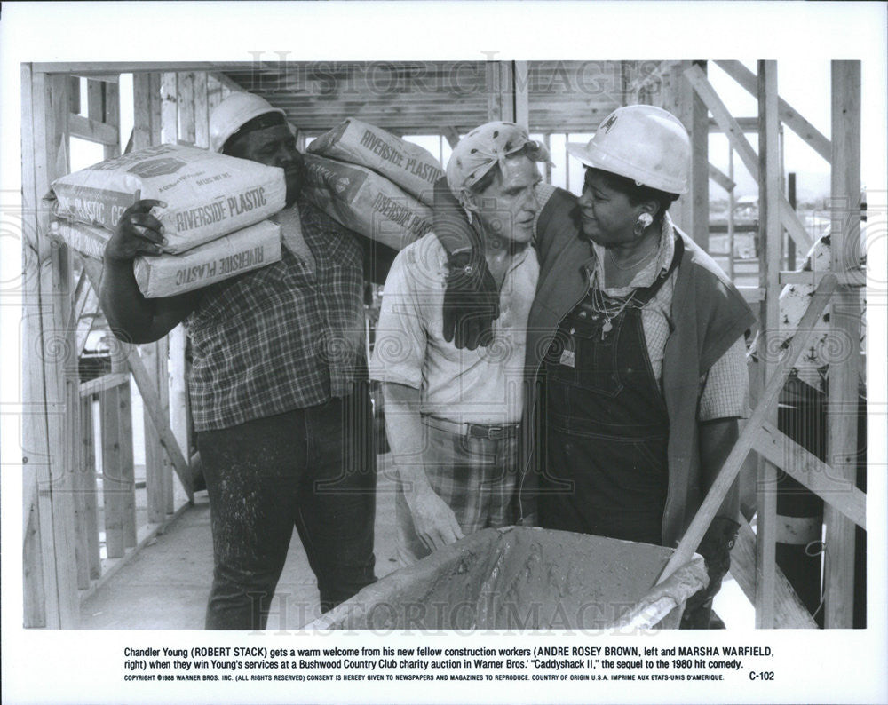 1986 Press Photo Caddyshack II Robert Stack Andre Rosey Brown Marsha Warfield - Historic Images