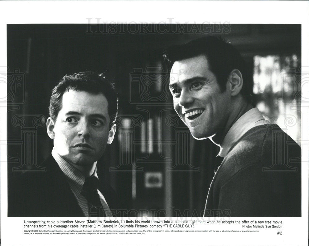 1996 Press Photo Matthew Broderick &amp; Jim Carrey Star In &quot;The Cable Guy&quot; - Historic Images