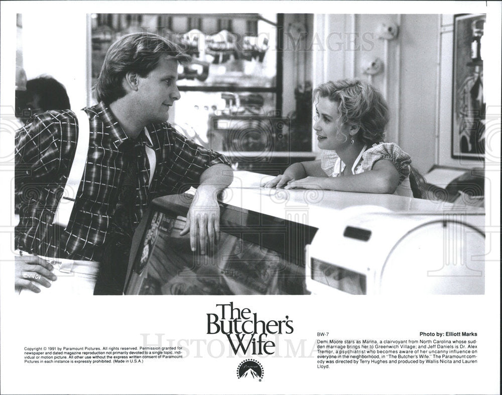 1991 Press Photo Jeff Daniels &amp; Demi Moore Star In &quot;The Butcher&#39;s Wife&quot; - Historic Images