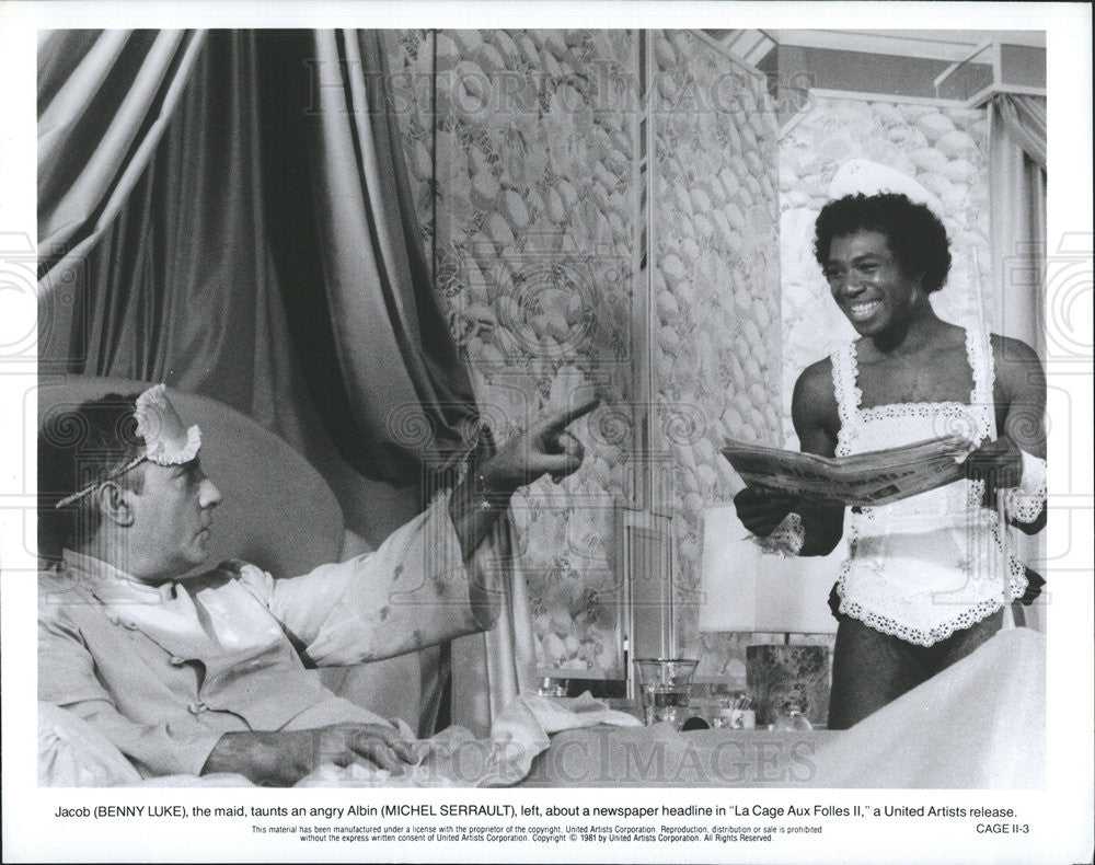 1981 Press Photo Benny Luke, Michael Serrault in &quot;La Cage Aux Folles II&quot; - Historic Images