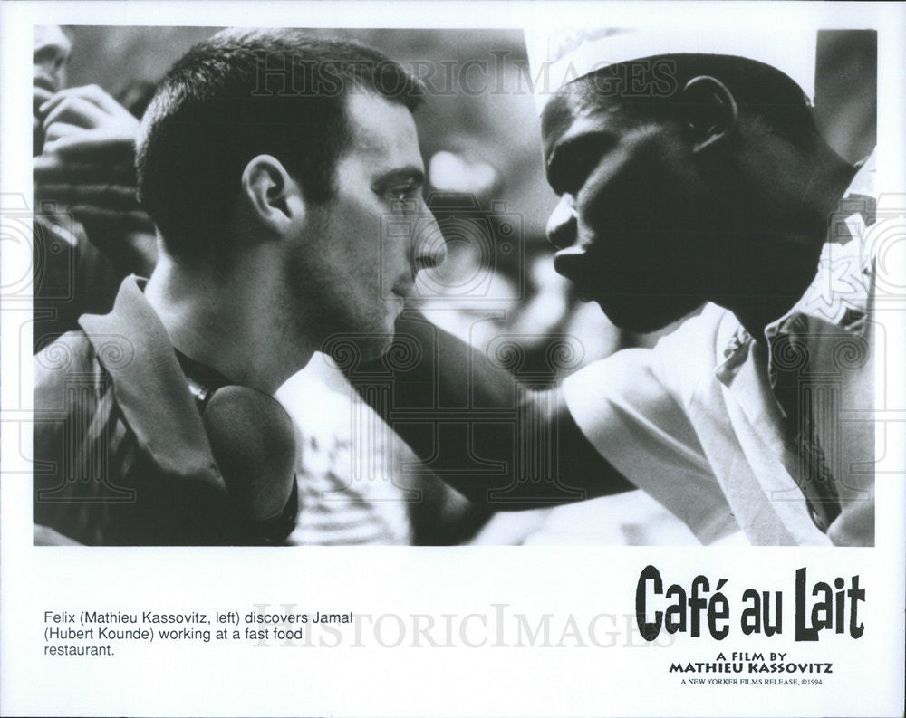 1994 Press Photo Mathieu Kassovitz and Hubert Kounde in &quot;Cafe Au Lait&quot; - Historic Images