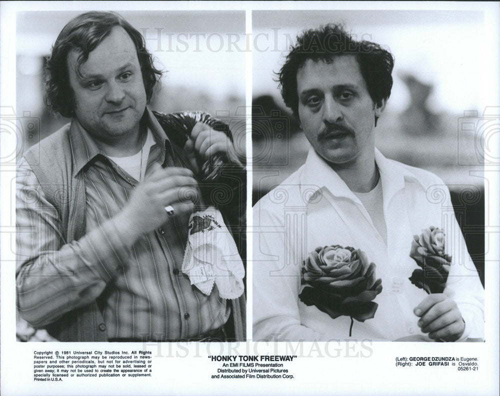 1981 Press Photo George Dzundza and Joe Grifasi in &quot;Honky Tonk Freeway&quot; - Historic Images