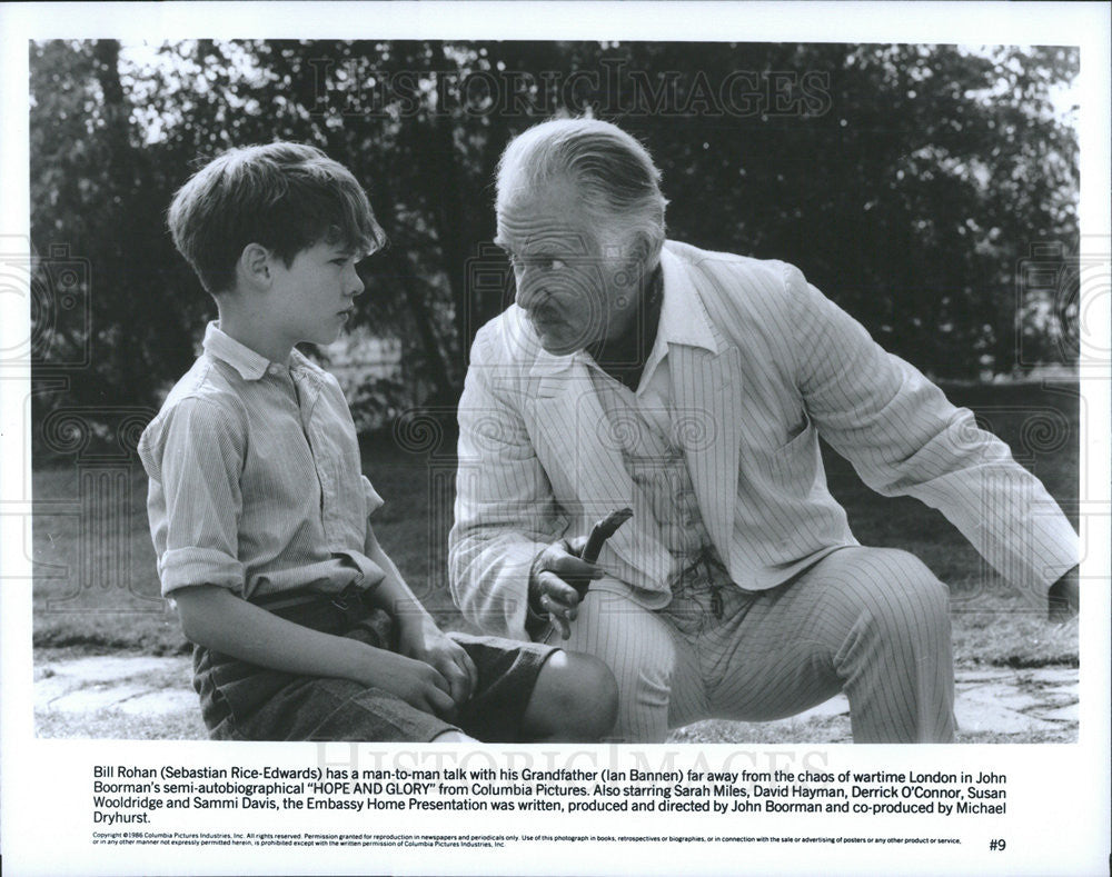 1987 Press Photo Sebastian Rice-Edwards and Ian Bannen in &quot;Hope and Glory&quot; - Historic Images