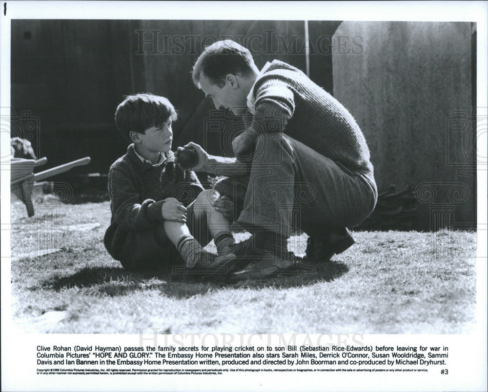 1986 Press Photo Sebastian Rice-Edwards, David Hayman in &quot;Hope And Glory&quot; - Historic Images