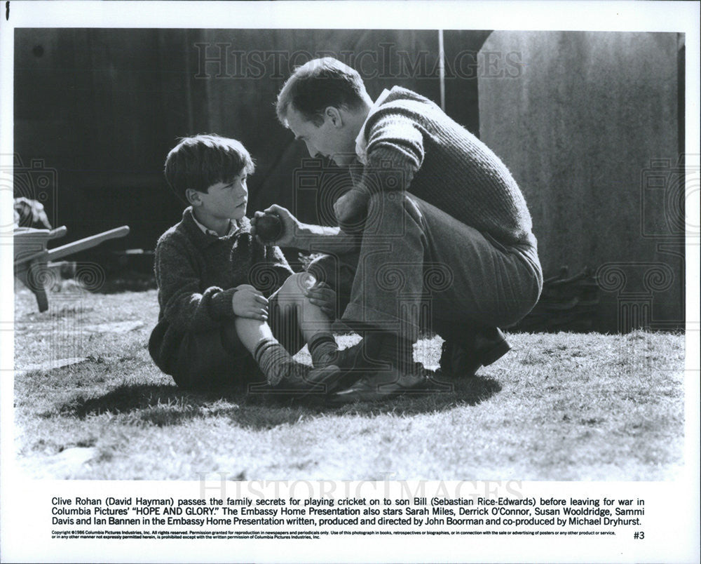 1986 Press Photo Sebastian Rice-Edwards, David Hayman in &quot;Hope And Glory&quot; - Historic Images