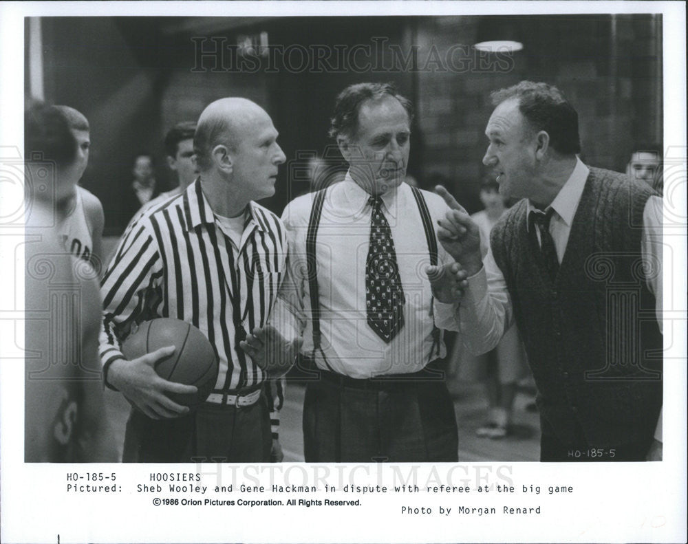 1986 Press Photo Sheb Wooley and Gene Hackman in &quot;Hoosiers&quot; - Historic Images