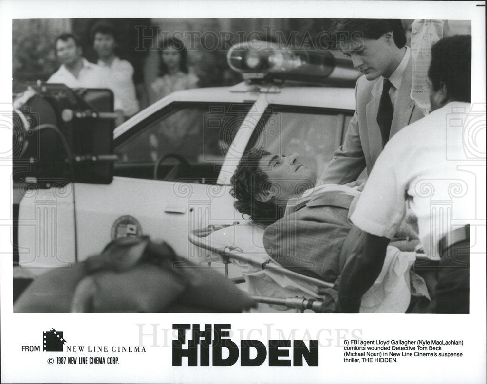 1987 Press Photo Kyle MacLachlan, Michael Nouri in &quot;The Hidden&quot; - Historic Images