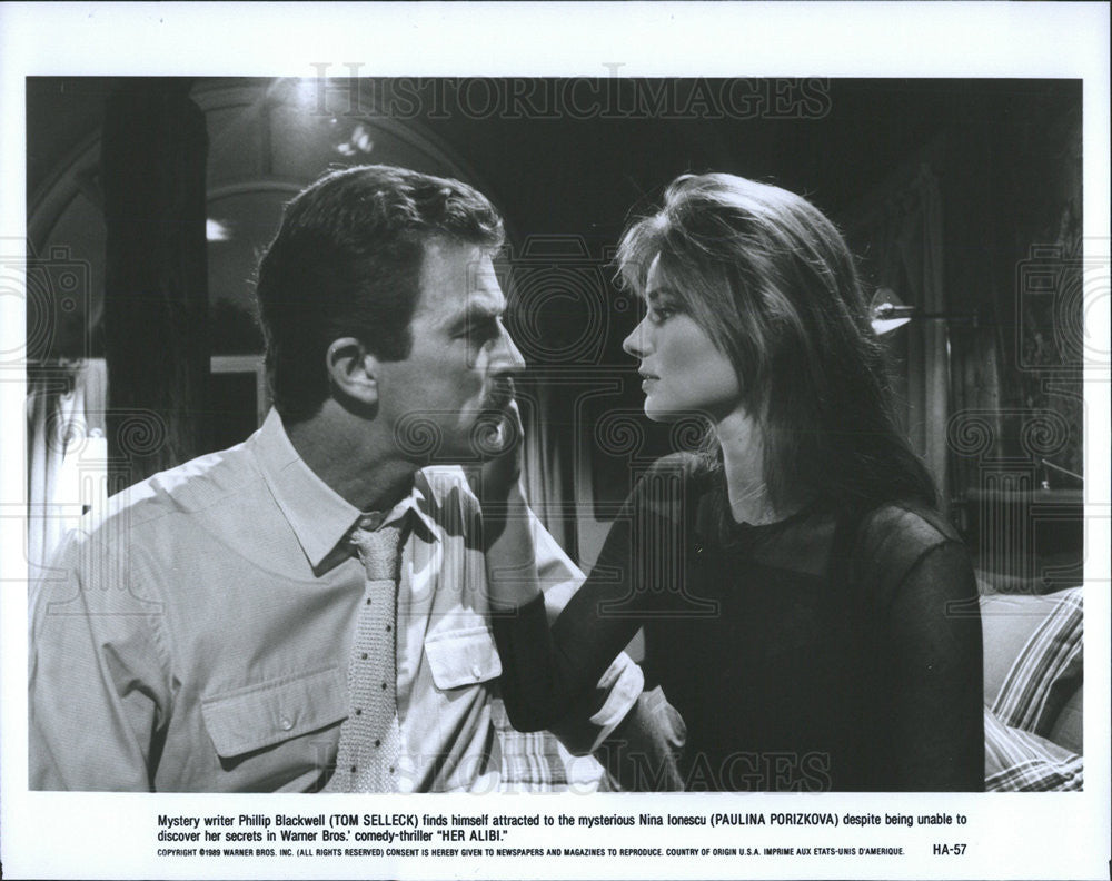 1989 Press Photo Tom Selleck and Paulina Porizkova in &quot;Her Alibi&quot; - Historic Images