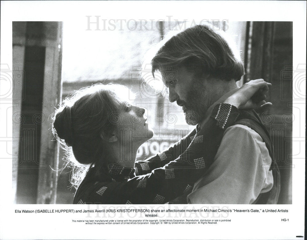 1981 Press Photo Isabelle Huppert and Kris Kristofferson in &quot;Heaven&#39;s Gate&quot; - Historic Images