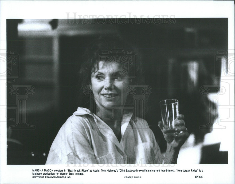 1986 Press Photo Marsha Mason stars in &quot;Heartbreak Ridge&quot; - Historic Images