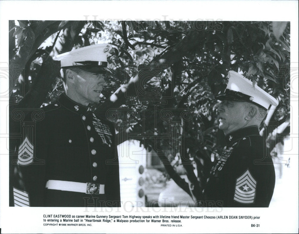 1986 Press Photo Clint Eastwood &amp; Arlen Dean Snyder Star In Heartbreak Ridge - Historic Images