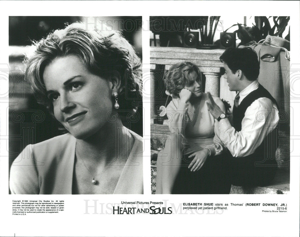 1993 Press Photo Heart And Souls Elisabeth Shue Robert Downey Jr Comedy Film - Historic Images