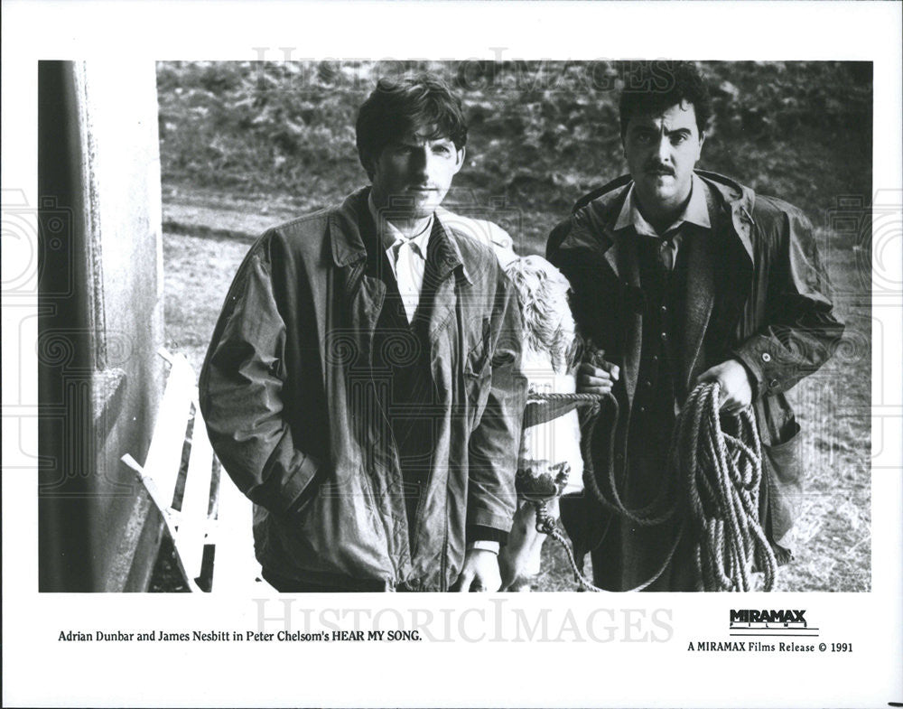 1991 Press Photo Adrian Dunbar &amp; James Nesbitt Star In Hear My Song - Historic Images