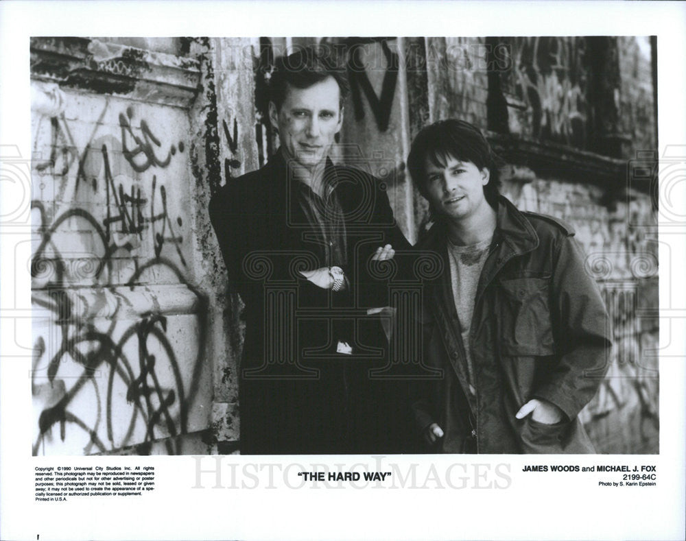 1990 Press Photo James Woods and Michael J. Fox star in &quot;The Hard Way - Historic Images